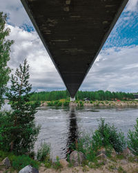 Arch bridge over river against sky