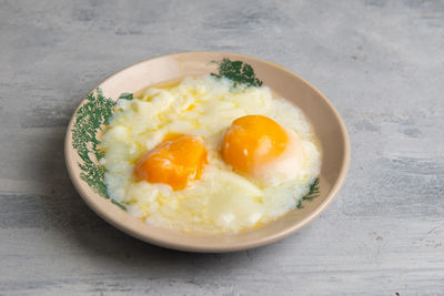 Directly above shot of breakfast served on table