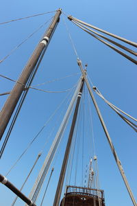 Low angle view of cranes against blue sky