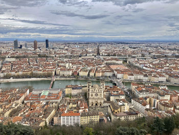 High angle view of townscape against sky