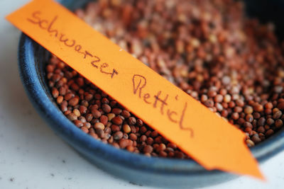 High angle view of coffee beans on table