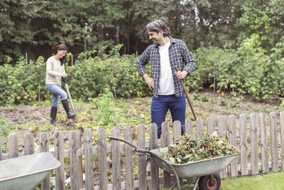 Farmers weeding at organic farm