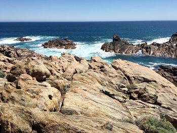 Scenic view of sea against clear sky