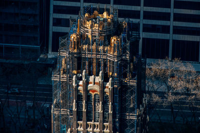 Low angle view of illuminated building at night