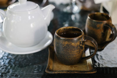 Close-up of coffee cup on table