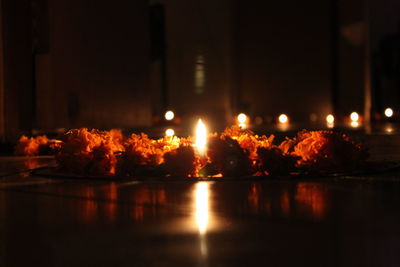 Close-up of illuminated candles