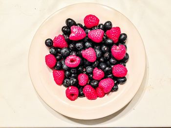 Directly above shot of berries in plate on table