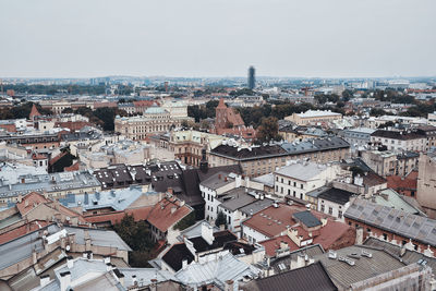 High angle view of cityscape against clear sky