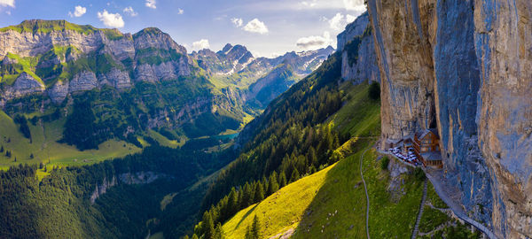 Panoramic view of landscape and mountains against sky