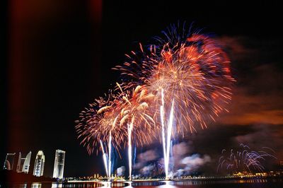 Firework display at night