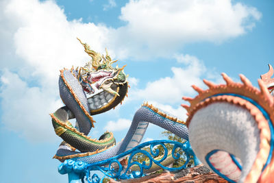 Low angle view of dragon statue against sky