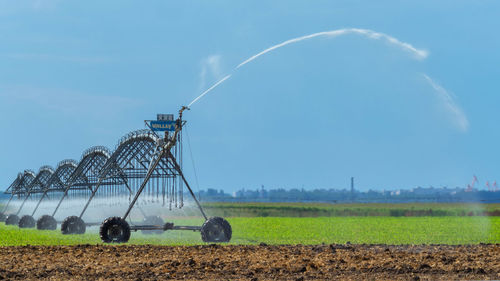 Irrigation system on a field in romania 