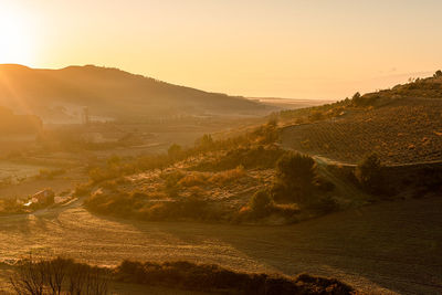 Scenic view of landscape against sky during sunset