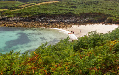 High angle view of people at beach