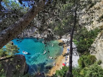 High angle view of rocks by sea