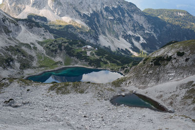 Scenic view of mountains and lake against sky