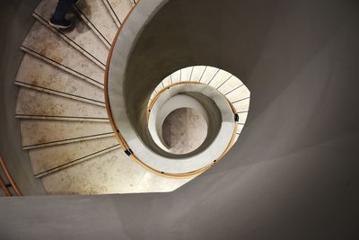 High angle view of spiral staircase in building