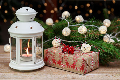 Close-up of christmas decoration on table