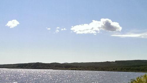 Scenic view of lake against cloudy sky