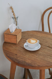 High angle view of coffee on table