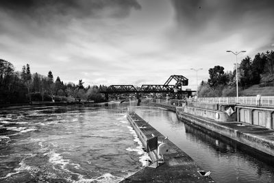 Bridge over river against sky