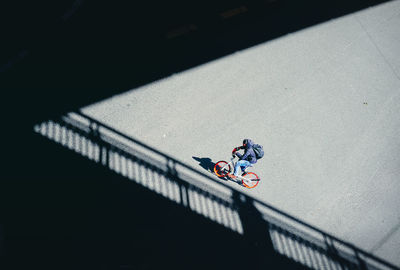 High angle view of man on bicycle