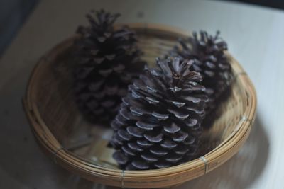 High angle view of dessert in basket on table