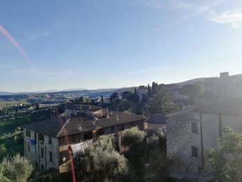 High angle shot of townscape against sky