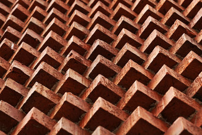 Red bricks forming patterns on a facade in the center of umea near the tourist information