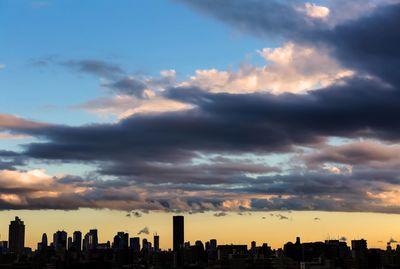 City skyline at sunset