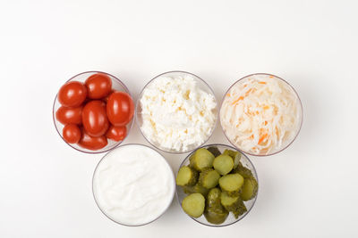 High angle view of food on white background