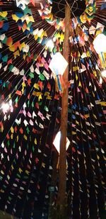 High angle view of illuminated decorations hanging on floor