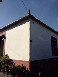 Low angle view of house against clear blue sky