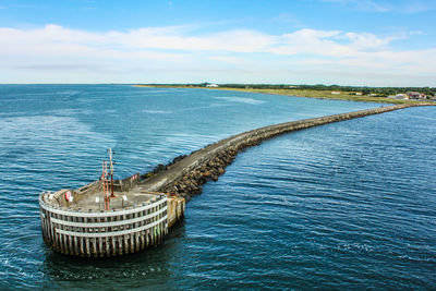 High angle view of boats in sea