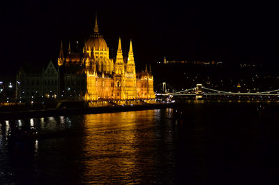 Illuminated buildings at night