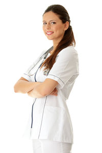 Portrait of a smiling young woman over white background