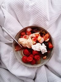 High angle view of food in plate on table