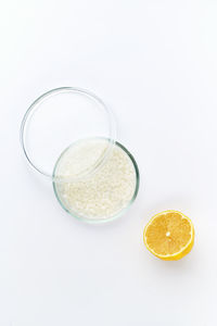 High angle view of drink on white background