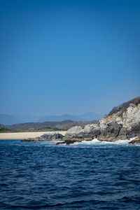 Scenic view of sea against clear blue sky