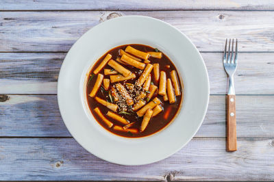 High angle view of food in bowl on table