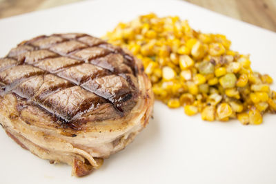 Close-up of food in plate on table