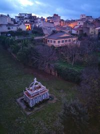 High angle view of buildings in town