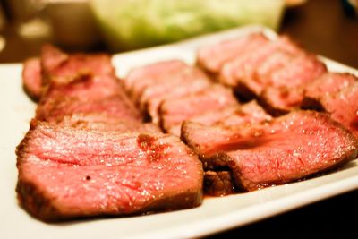 Roasted pork slices in plate