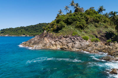 Scenic view of sea against clear sky