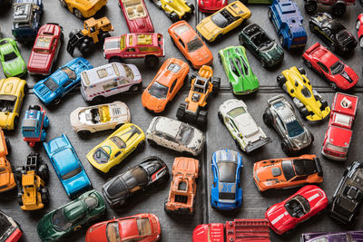High angle view of toy car on table