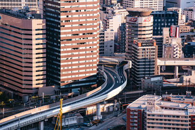 High angle view of buildings in city