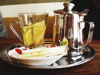 Close-up of coffee cup on table