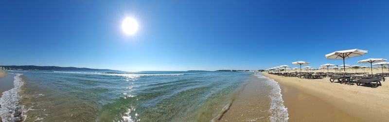 Panoramic view of sea against clear sky on sunny day