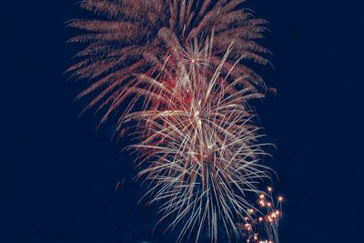 Low angle view of firework display at night