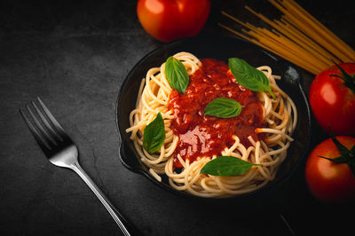 High angle view of meal served in plate